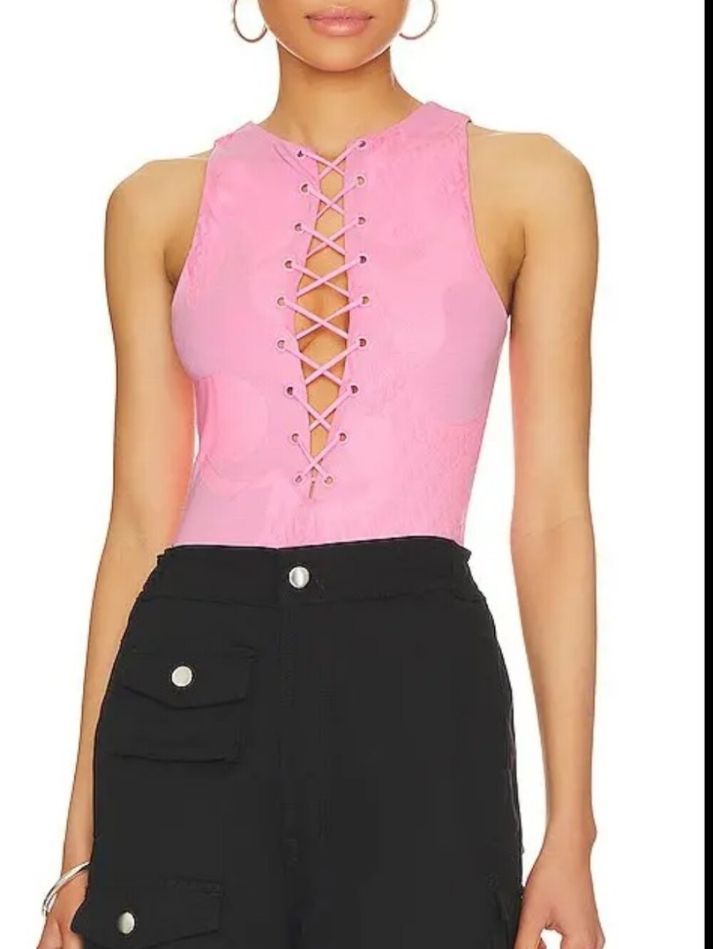 AFRM Candy Pink Lace-Up Sleeveless Bodysuit